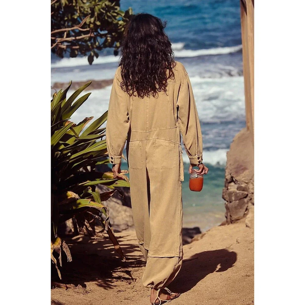 Free People We The Free High-Line One-Piece Jumpsuit Twill Dress Cotton M 286874 - Picture 5 of 10